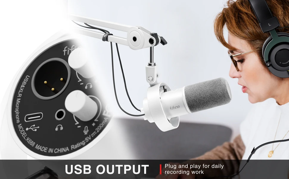 ไมโครโฟนไดนามิก FIFINE K688 USB XLR พร้อมไฟ RGB (2)
